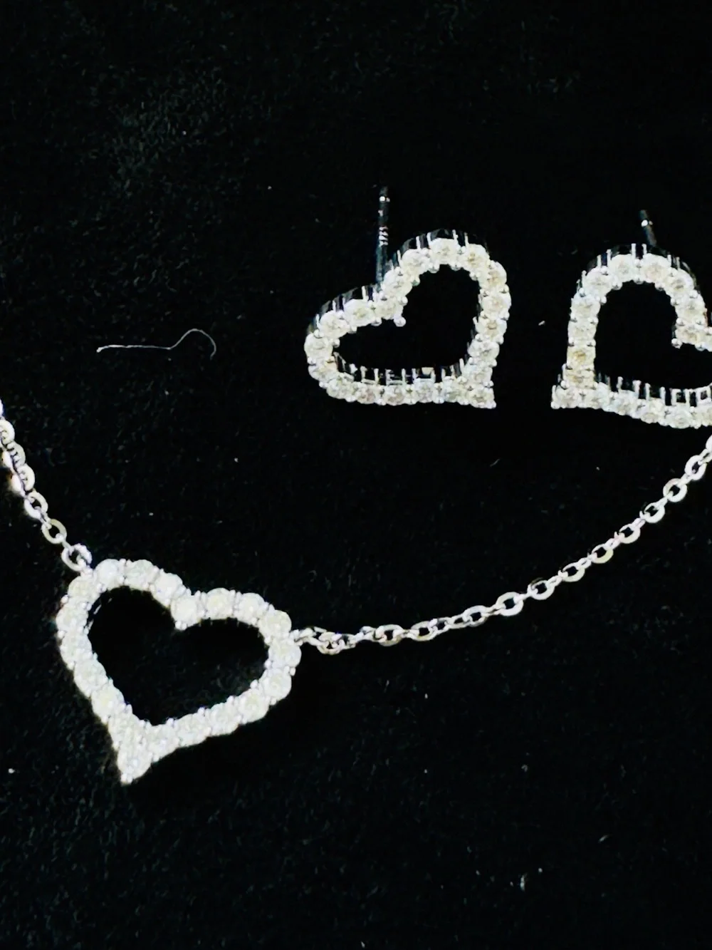 Sterling Silver Moissanite Heart Necklace & Earrings